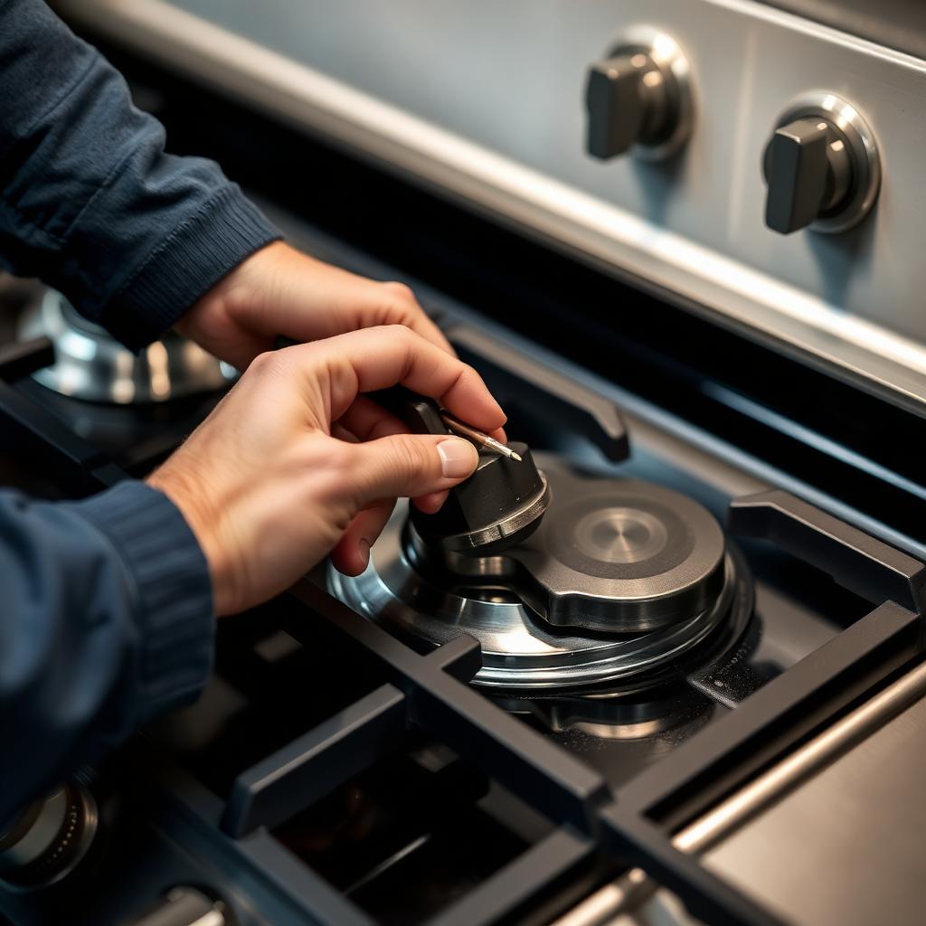 Gas cooktop igniter replacement close-up