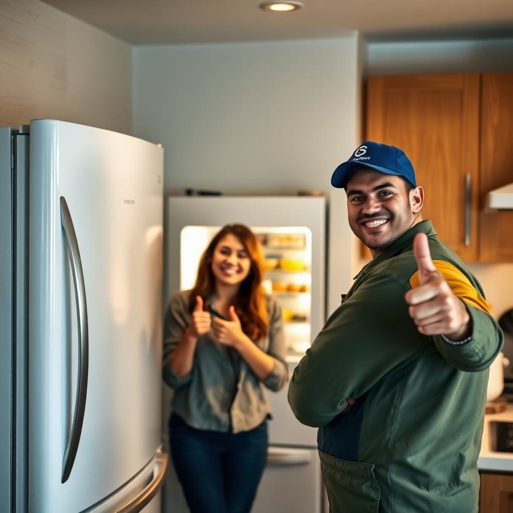 Happy customer with a repaired refrigerator