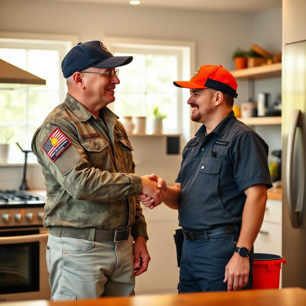 FIXITPROF technician shaking hands with a military veteran